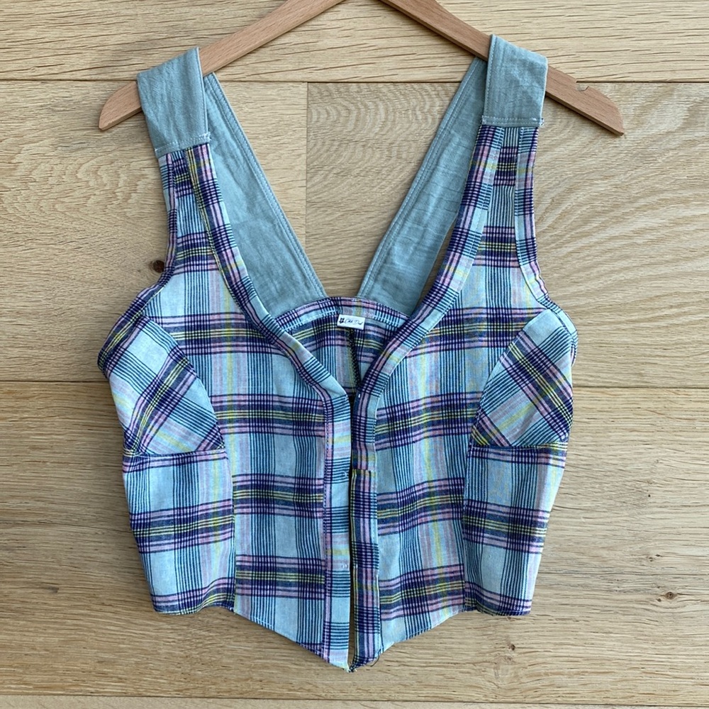 Handmade Plaid vest style crop top